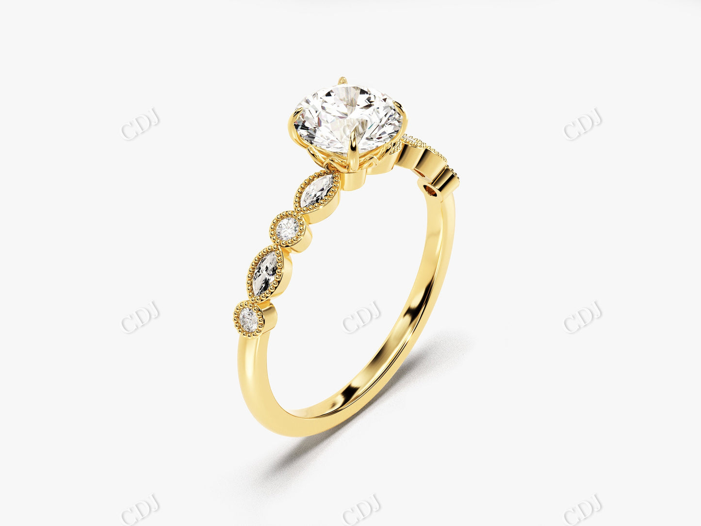 Art Deco Round Shape Moissanite Vintage Engagement Ring