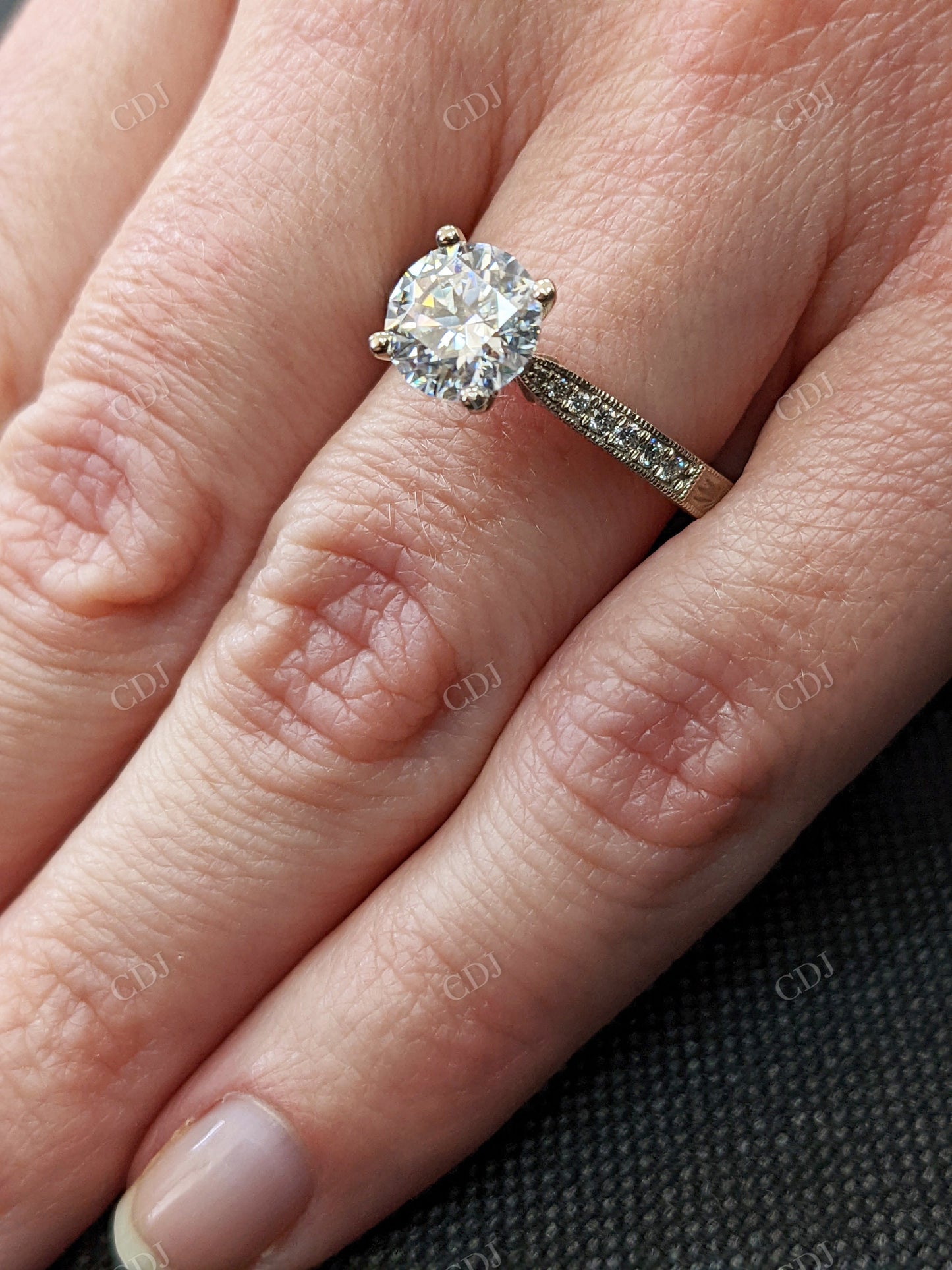 Old European Cut 14k Gold Hand Engraved Ring Vintage Engagement Ring