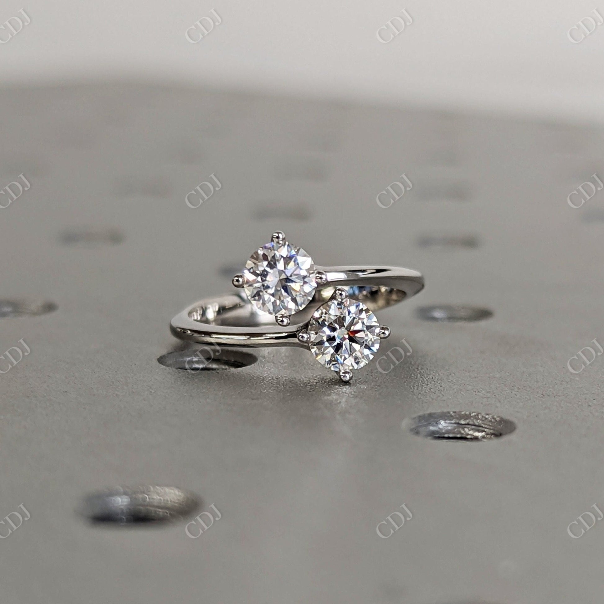 0.50CTW Round Cut Double Stone Engagement Ring  customdiamjewel 10KT White Gold VVS-EF