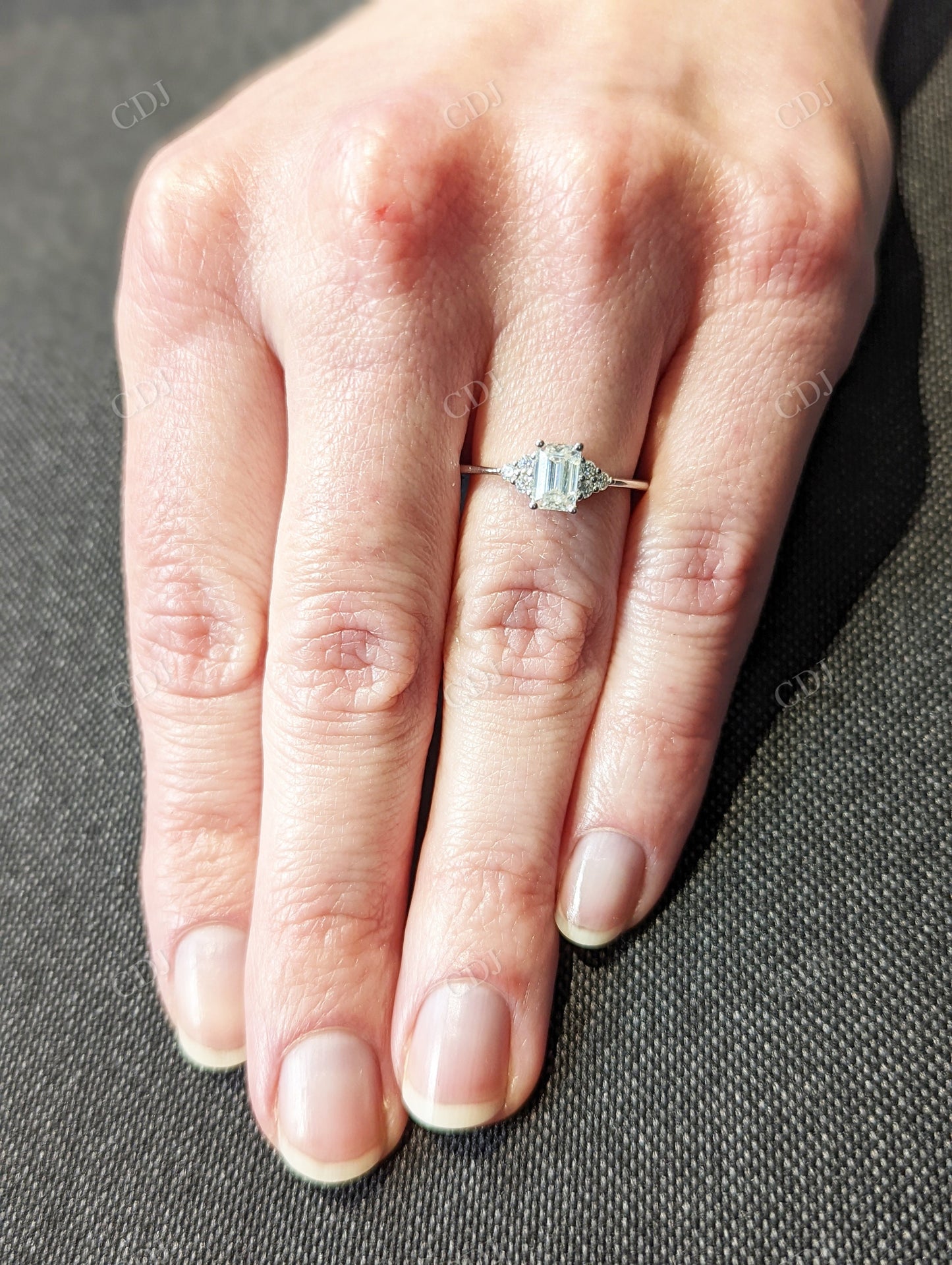 Emerald Cut Moissanite White Gold Multi Stone Engagement Ring