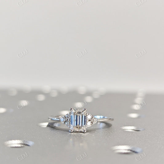 Emerald Cut Moissanite White Gold Multi Stone Engagement Ring  customdiamjewel 10KT White Gold VVS-EF
