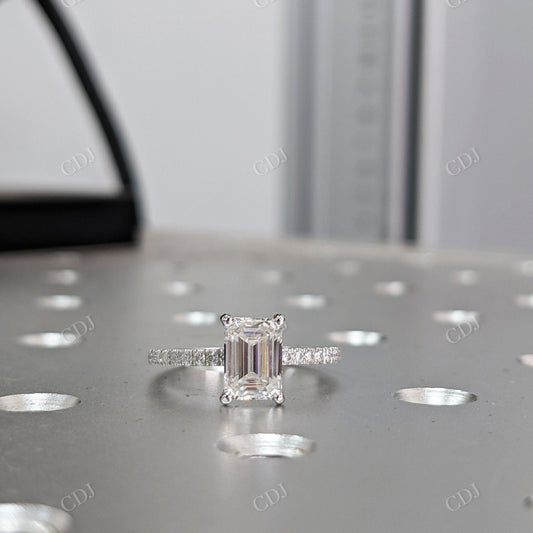 Emerald Cut Moissanite Half Eternity White Gold Engagement Ring  customdiamjewel 10KT White Gold VVS-EF