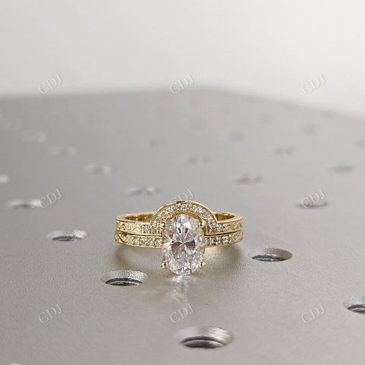 Oval White Gold Micro pave Engraved Moissanite Bridal Ring Set  customdiamjewel 10KT Yellow Gold VVS-EF