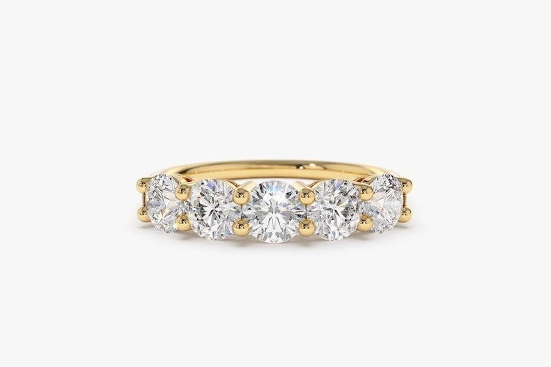 1.00CTW Natural Diamond 14K Gold Five Stone Engagement Ring  customdiamjewel 10 KT Solid Gold Yellow Gold VVS-EF