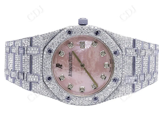 Custom Pink dial Moissanite Studded Audemars Piguet Men's Watch customdiamjewel