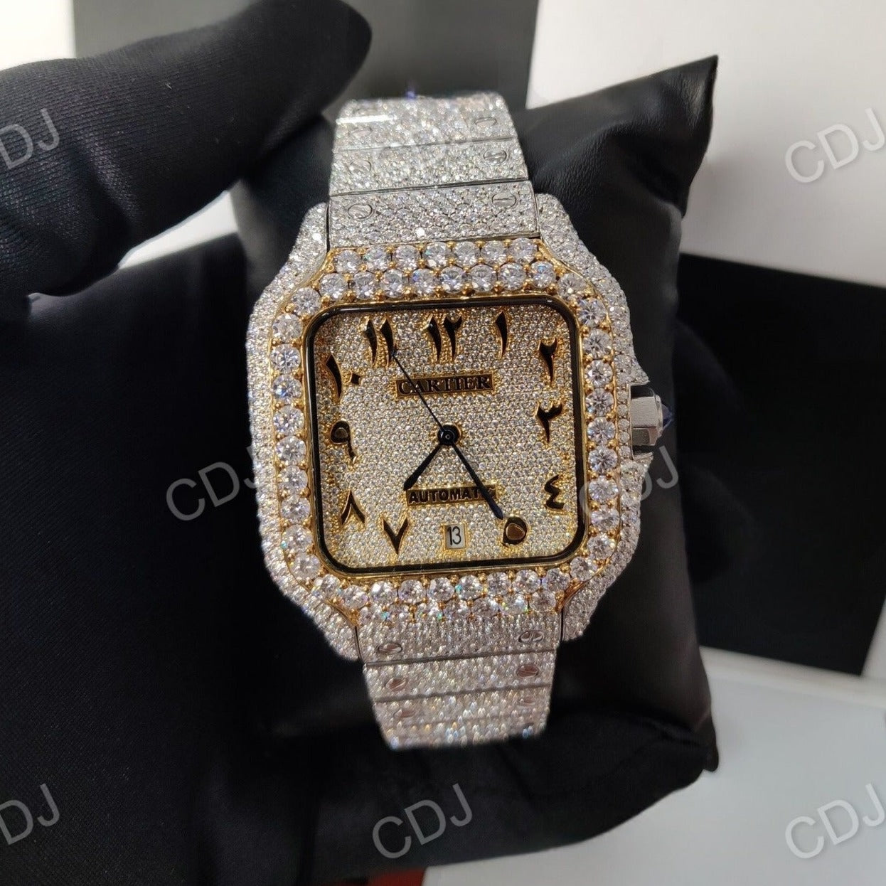Custom Moissanite Cartier Santos Arabic Watch customdiamjewel