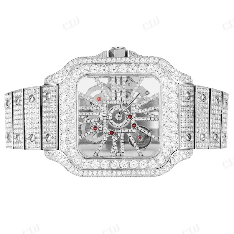 Cartier Skeleton Stainless Steel Moissanite Iced Out Watch customdiamjewel