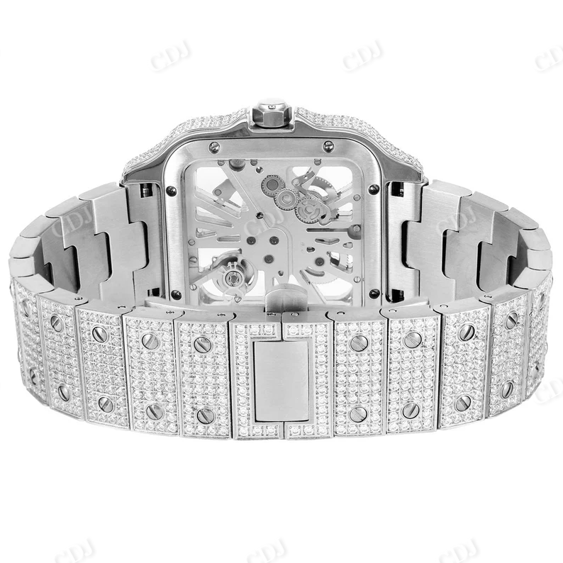 Cartier Skeleton Stainless Steel Moissanite Iced Out Watch customdiamjewel