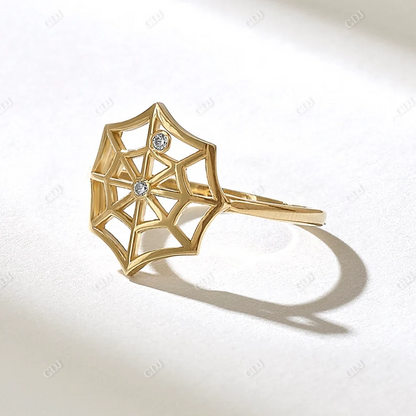 0.02CTW Diamond Gothic Halloween Spider Web Engagement Ring  customdiamjewel 10KT Yellow Gold VVS-EF