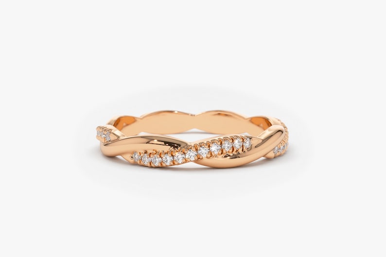 0.27CTW Natural Diamond Twisted Full Eternity Wedding Band  customdiamjewel 10 KT Solid Gold Rose Gold VVS-EF