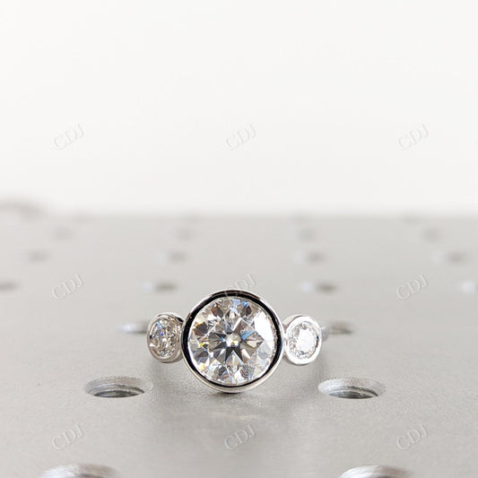 Old European Cut Moissanite Bezel Set Three Stone Engagement Ring  customdiamjewel 10KT White Gold VVS-EF