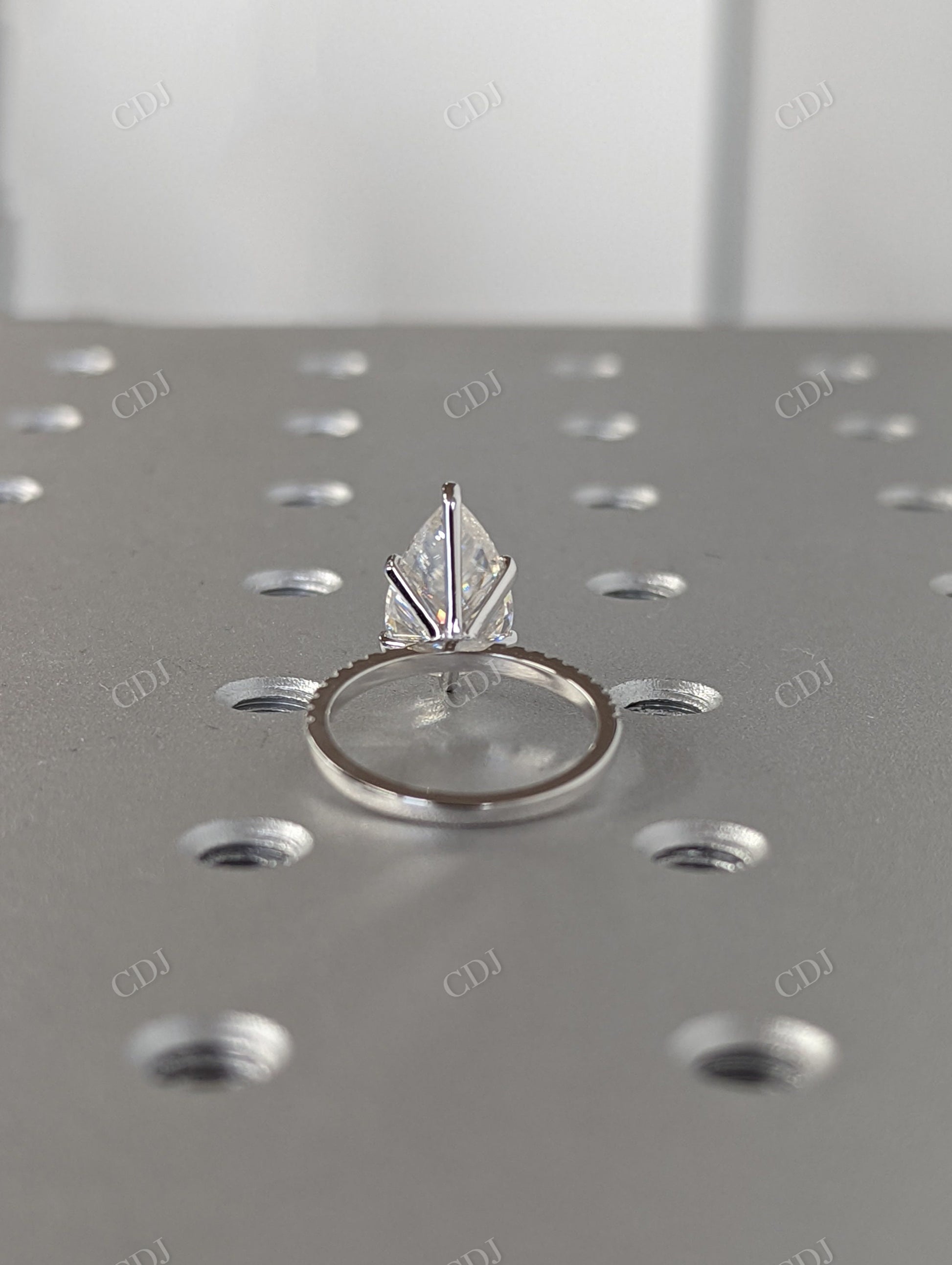 Pear Cut Moissanite White Gold Chevron Band Bridal Ring Set  customdiamjewel   