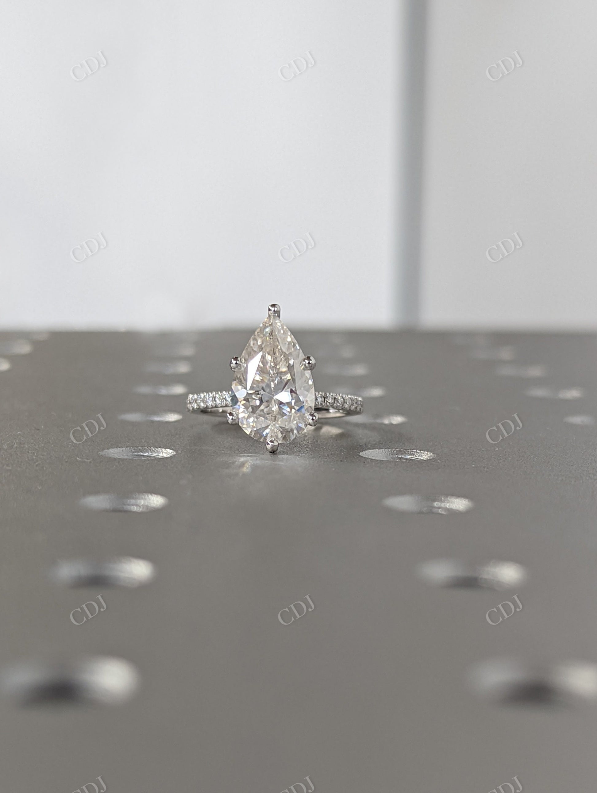 Pear Cut Moissanite White Gold Chevron Band Bridal Ring Set  customdiamjewel   