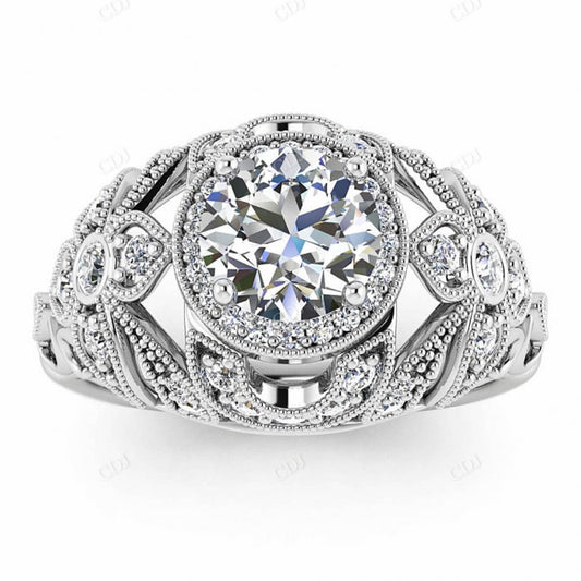 Round Cut Moissanite White Gold Edwardian Engagement Ring  customdiamjewel 10KT White Gold VVS-EF