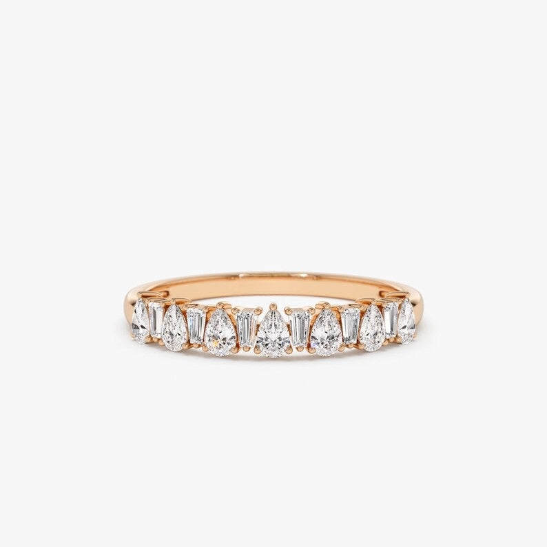 0.64CTW Heart And Baguette Cut Natural Diamond Half Eternity Band  customdiamjewel 10 KT Solid Gold Rose Gold VVS-EF