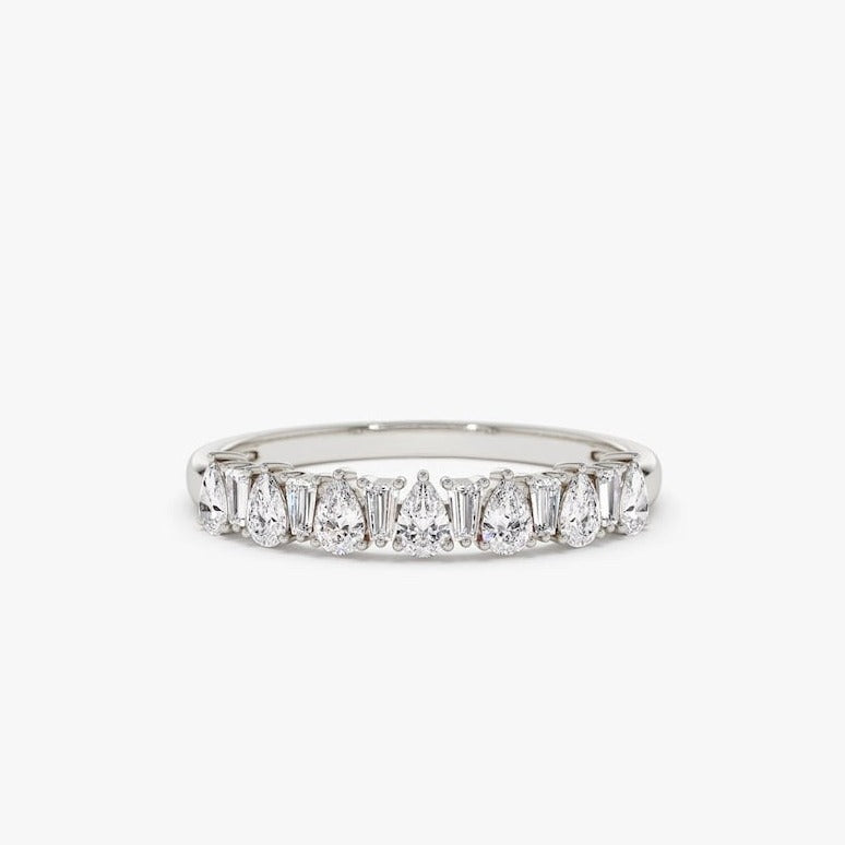 0.64CTW Heart And Baguette Cut Natural Diamond Half Eternity Band  customdiamjewel 10 KT Solid Gold White Gold VVS-EF