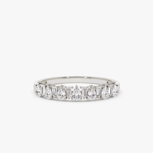 0.64CTW Heart And Baguette Cut Natural Diamond Half Eternity Band  customdiamjewel 10 KT Solid Gold White Gold VVS-EF