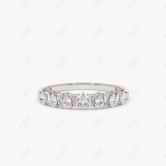 0.64CTW Lab Grown Pear and Tapered Baguette Shaped Diamond Wedding Band  customdiamjewel Sterling Silver White Gold VVS-EF
