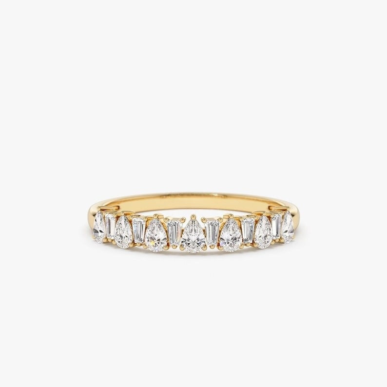 0.64CTW Heart And Baguette Cut Natural Diamond Half Eternity Band  customdiamjewel 10 KT Solid Gold Yellow Gold VVS-EF