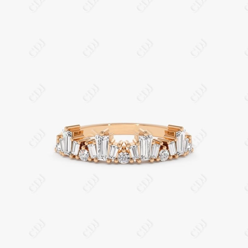 0.59CTW Lab Grown Baguette Diamond Wedding Band  customdiamjewel Sterling Silver Rose Gold VVS-EF
