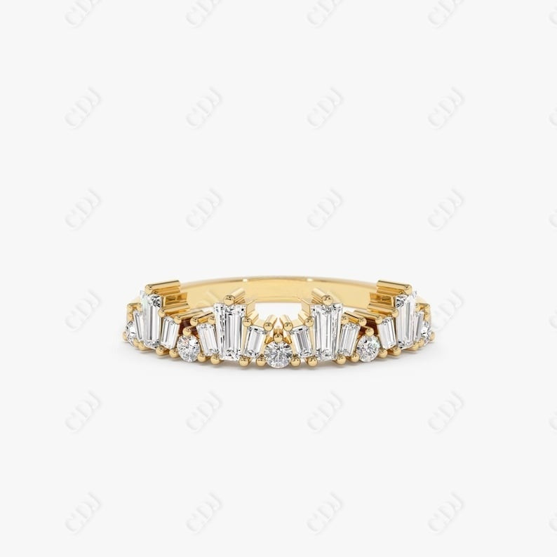 0.59CTW Lab Grown Baguette Diamond Wedding Band  customdiamjewel Sterling Silver Yellow Gold VVS-EF