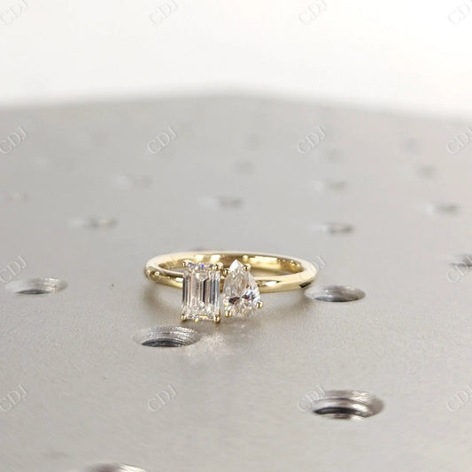 0.50CTW Emerald & Pear Moissanite Two Stone Ring  customdiamjewel 10KT Yellow Gold VVS-EF