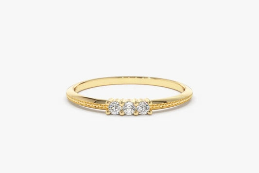 0.10CTW Three Stone Lab Grown Diamond Minimalist Wedding Band  customdiamjewel 10KT Yellow Gold VVS-EF