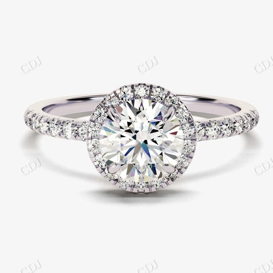 Round Cut Moissanite Halo Pave Set Engagement Ring  customdiamjewel 10KT White Gold VVS-EF