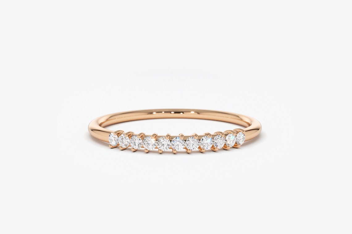 0.15CTW Round Cut Yellow Gold Minimalist Natural Diamond Band  customdiamjewel 10KT Rose Gold VVS-EF