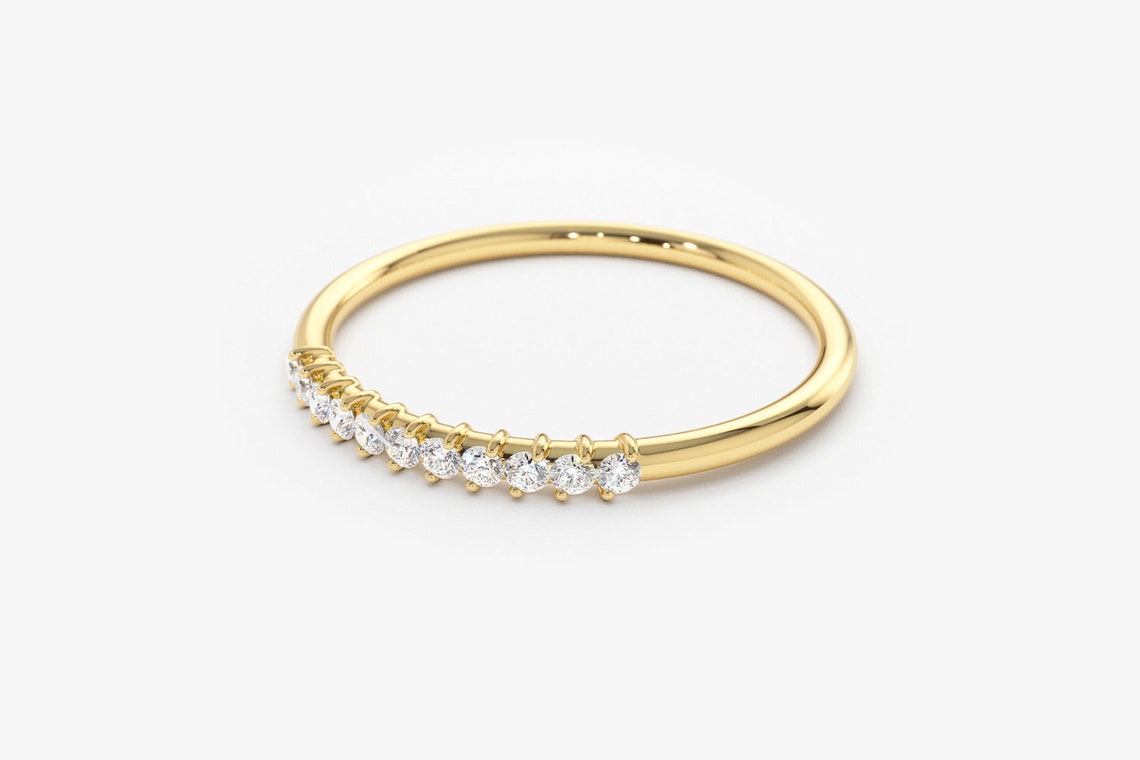 0.15CTW Round Cut Yellow Gold Minimalist Natural Diamond Band  customdiamjewel   