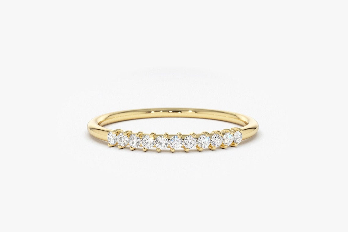 0.15CTW Round Cut Yellow Gold Minimalist Natural Diamond Band  customdiamjewel 10KT Yellow Gold VVS-EF