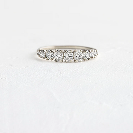 0.66CTW Natural Diamond Oval & Round Wedding Band  customdiamjewel 10KT White Gold VVS-EF