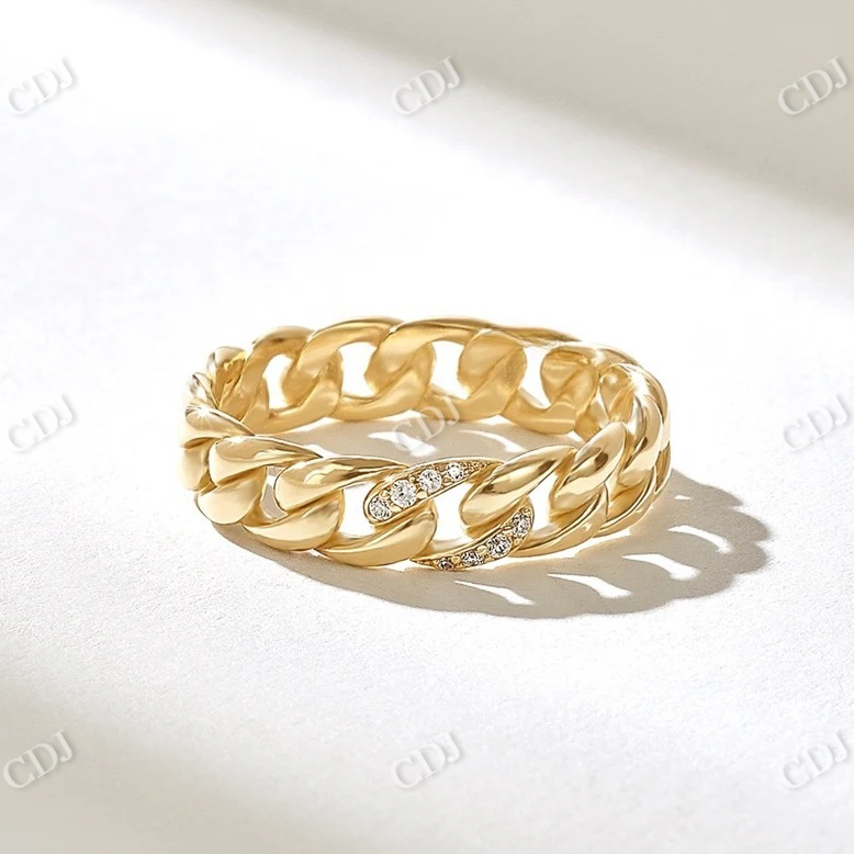 0.08CTW Cubin Link Chain Set Lab Grown Diamond Wedding Band  customdiamjewel 10KT Yellow Gold VVS-EF
