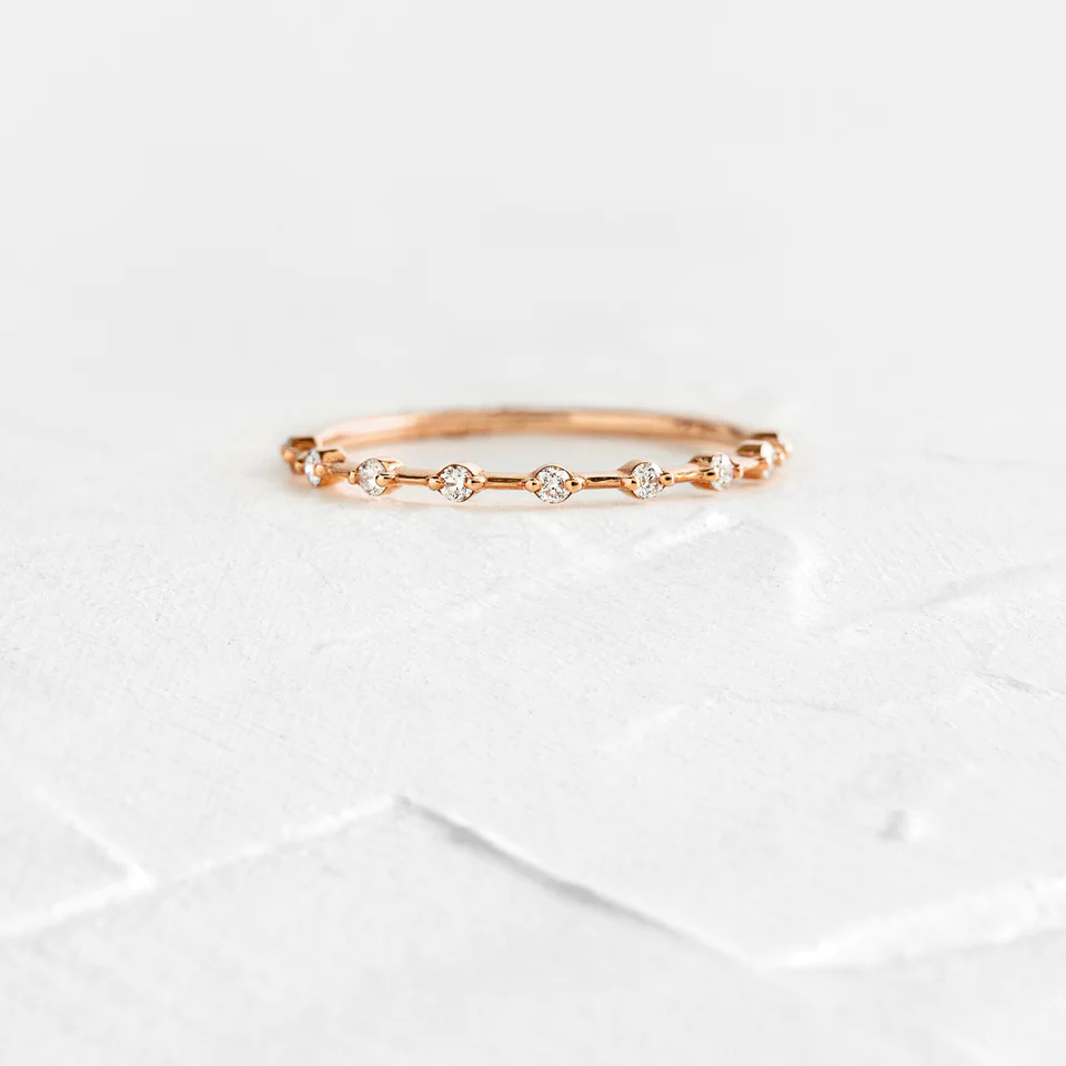 0.14CTW Lab Grown Distance Pave Diamond Wedding Band  customdiamjewel 10KT Rose Gold VVS-EF
