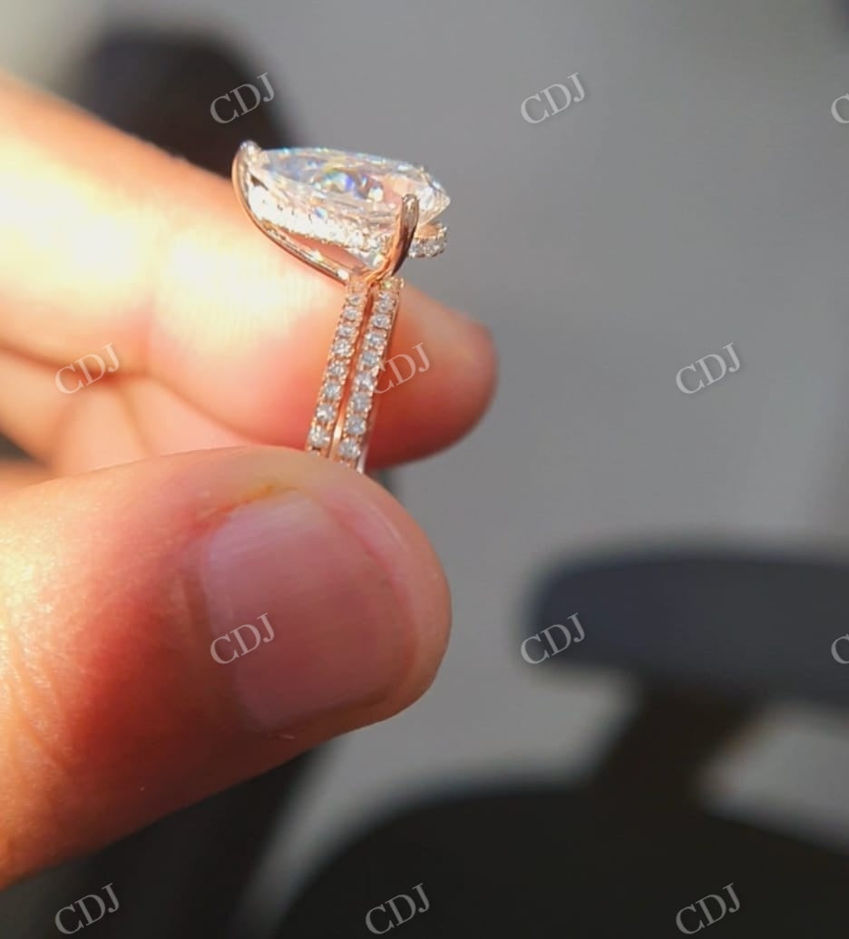 Pear Halo Moissanite Ring Eternity Band Bridal Ring Set  customdiamjewel   