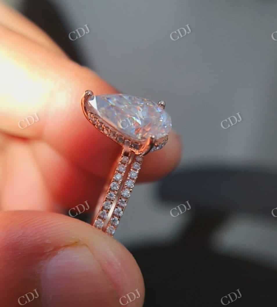 Pear Halo Moissanite Ring Eternity Band Bridal Ring Set  customdiamjewel   