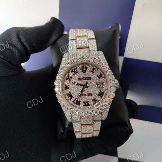 Moissanite Bustdown Two Tone Rolex Iced Out Watch customdiamjewel