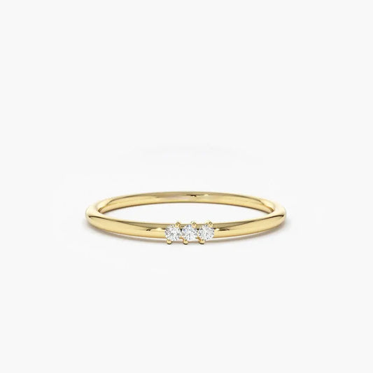 0.05CTW Round Cut Three Stone Diamond Wedding Band  customdiamjewel 10KT Yellow Gold VVS-EF
