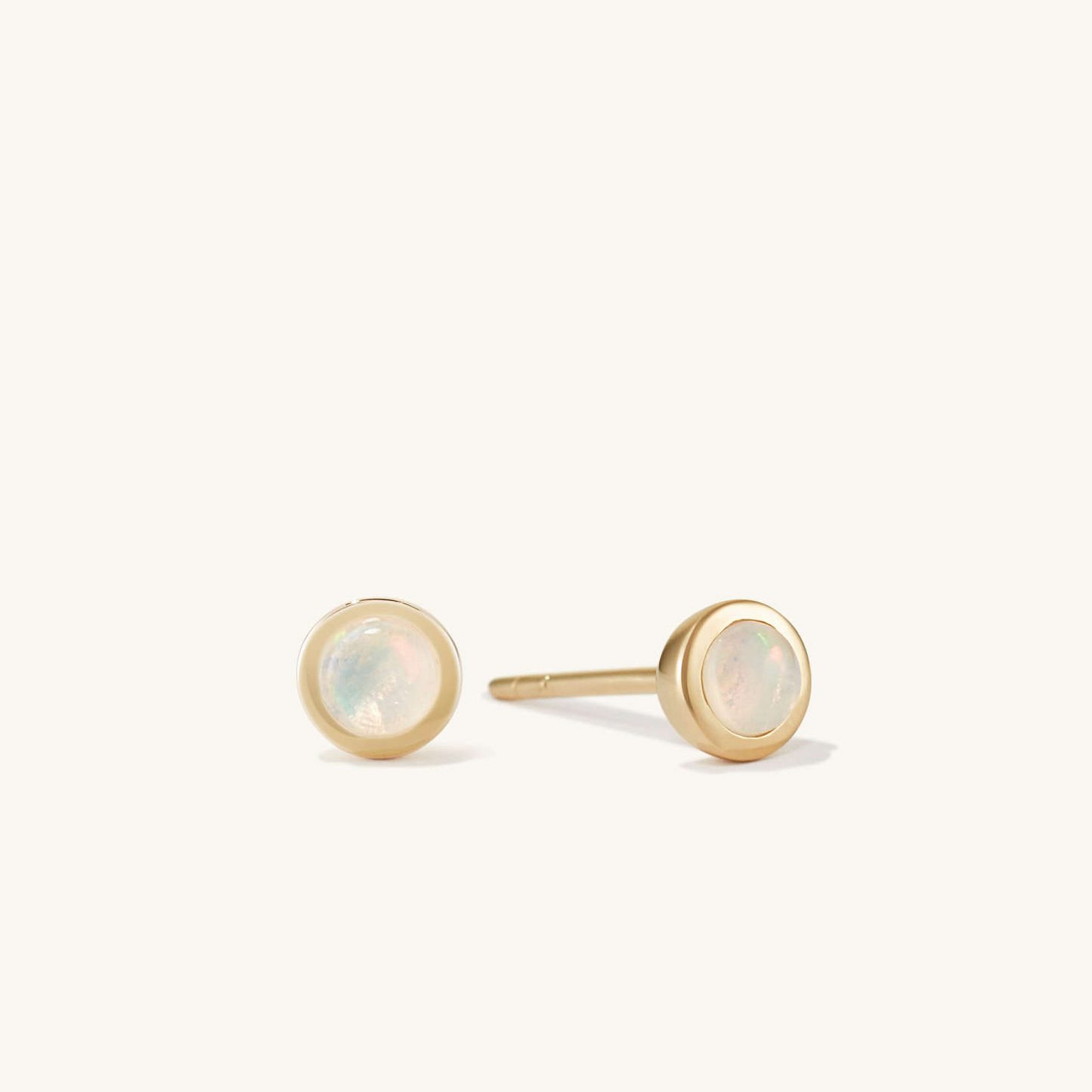 Opal Gemstone 14K Solid Gold Bezel Set Stud Earrings