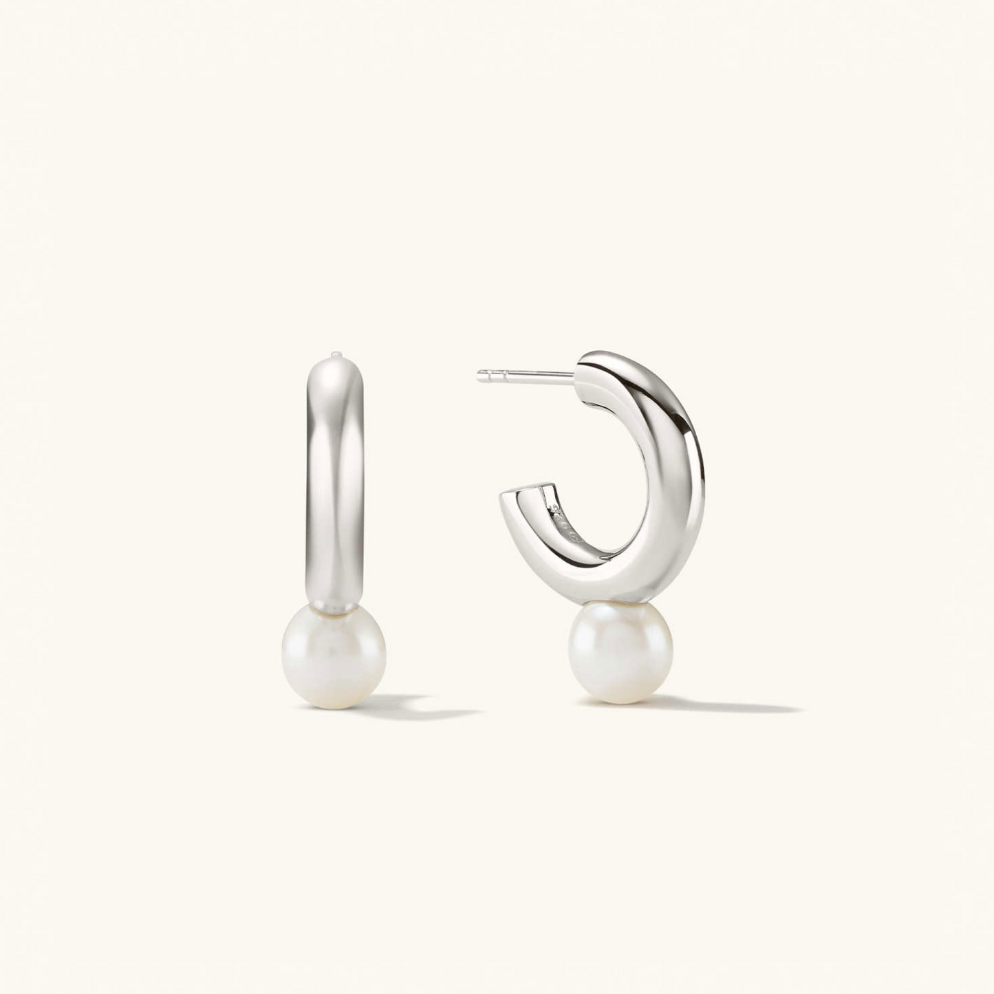 Dual Pearl 925 Sterling Silver Hoops Stud Earrings