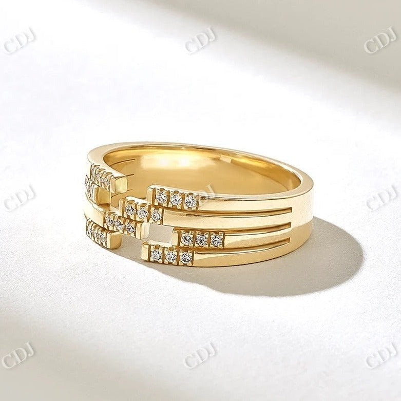 0.24CTW Round Lab Grown Pave Diamond Lines Wedding Band  customdiamjewel 10KT Yellow Gold VVS-EF