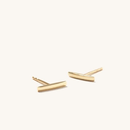Slide 14K Solid Gold Bar Daily Wear Studs Earrings