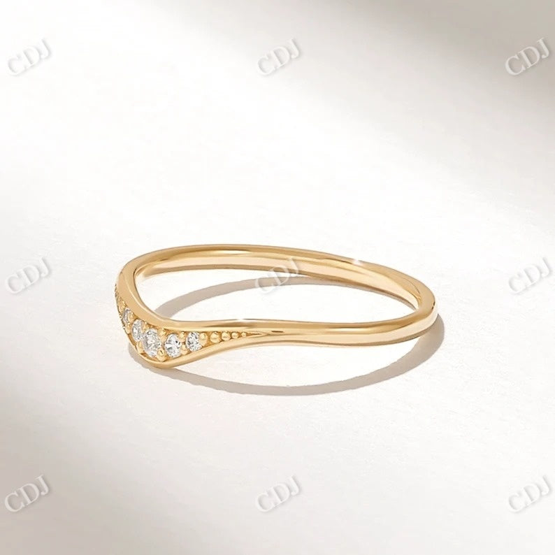 0.07CTW Solid Gold Round Lab Grown Curved Wedding Band  customdiamjewel 10KT Yellow Gold VVS-EF