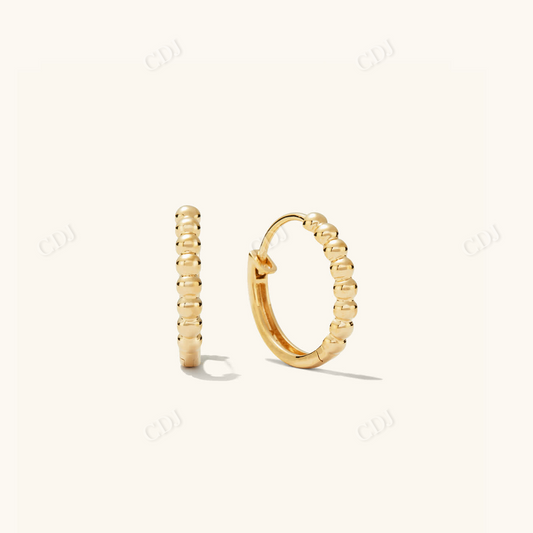 14K Yellow Gold Beaded Small Hoop Earrings  customdiamjewel 10 KT Solid Gold Yellow Gold 