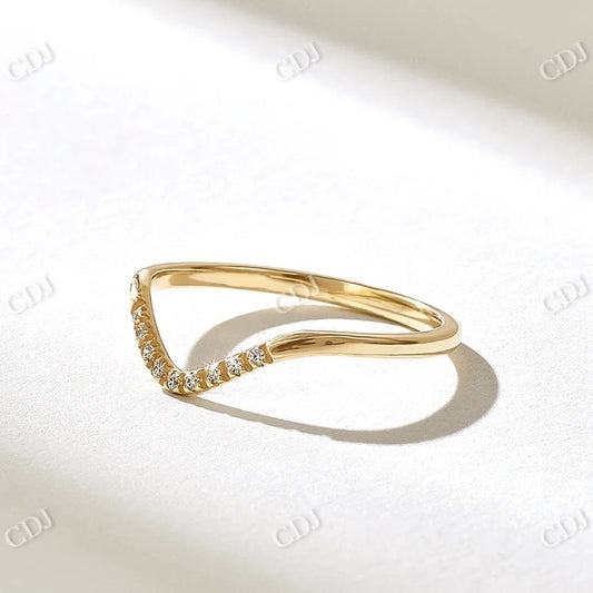 0.09CTW Round Chevron Curved Wedding Band  customdiamjewel 10KT Yellow Gold VVS-EF