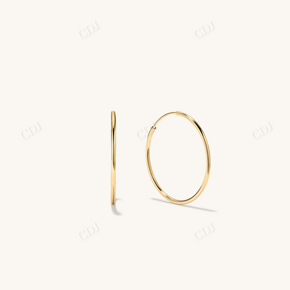 Unique Natural Diamond 14K Gold Oversized Thin Hoops
