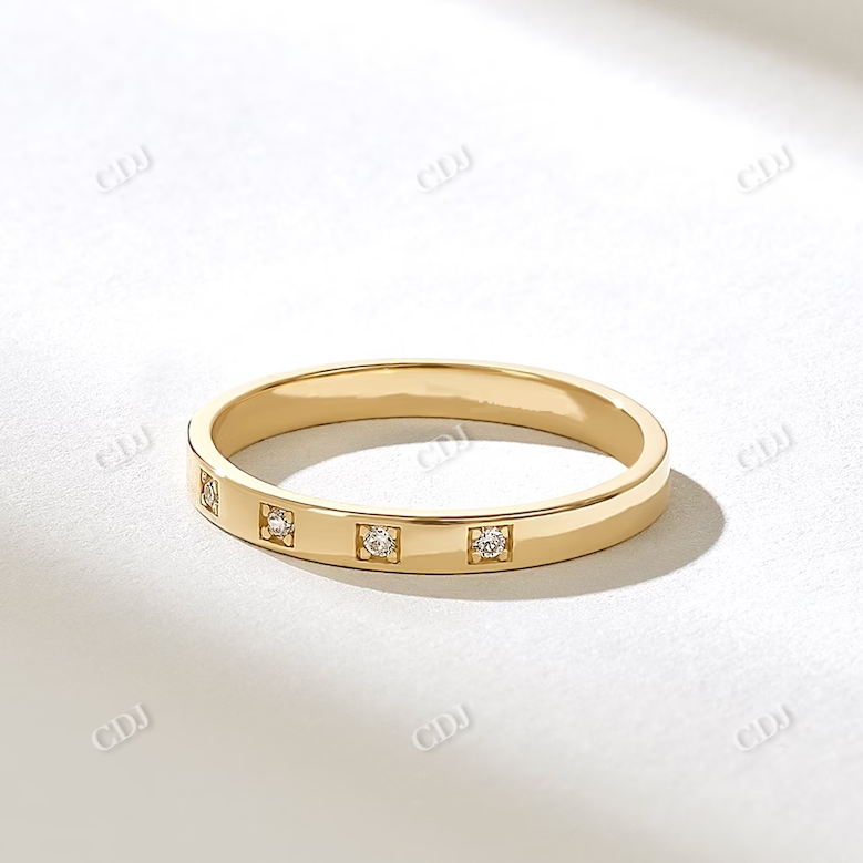 0.05CTW Round Five Stone Lab Grown Diamond Minimalist Wedding Band  customdiamjewel 10KT Yellow Gold VVS-EF