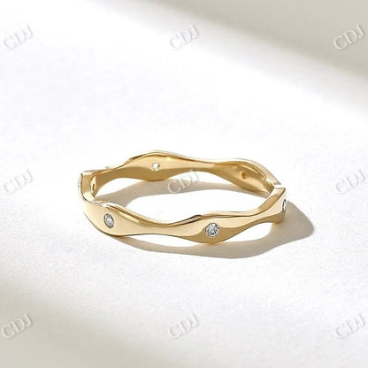 0.06CTW Round Wave Bezel Set Lab Grown Diamond Wedding Band  customdiamjewel 10KT Yellow Gold VVS-EF