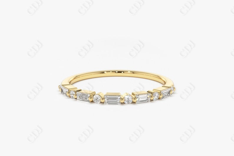 0.30CTW Lab Grown Baguette and Round Half Eternity Diamond Band  customdiamjewel Sterling Silver Yellow Gold VVS-EF