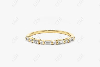 0.30CTW Lab Grown Baguette and Round Half Eternity Diamond Band  customdiamjewel Sterling Silver Yellow Gold VVS-EF